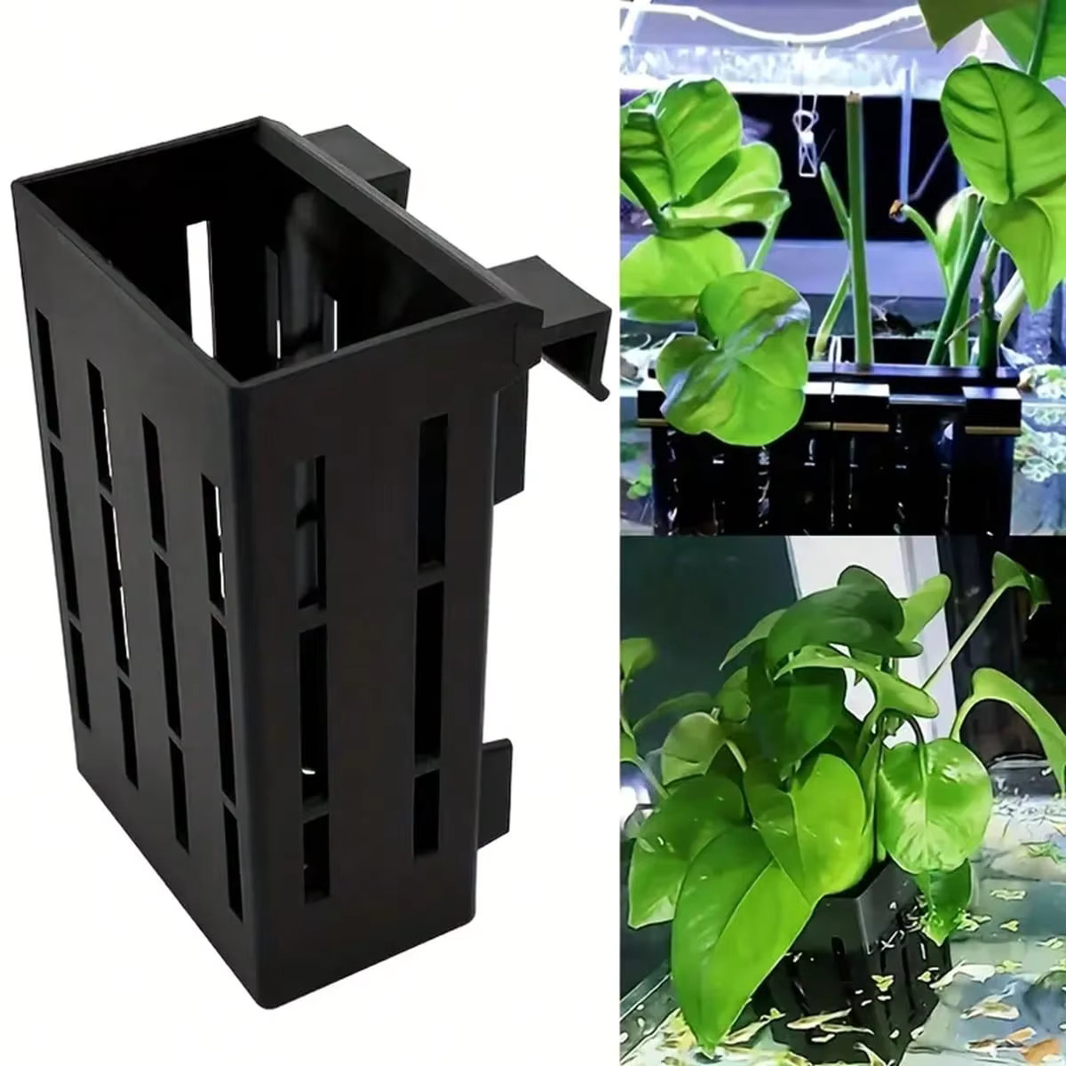 Aquarium Plant Holder - ที่วางต้นไม้สำหรับตู้ปลา ตะกร้าพลาสติกสีดำ พร้อมคลิปสำหรับยึดต้นไม้ในตู้ปลา ติดตั้งได้อย่างมั่นคง