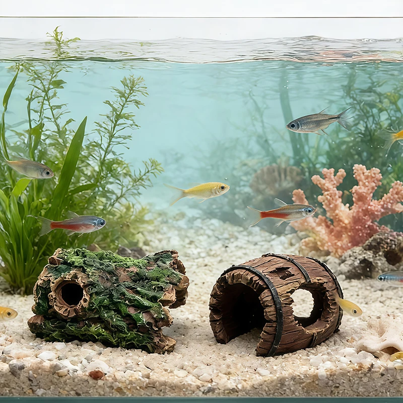 Aquarium Plant Substrate - ชุดตกแต่งตู้ปลาเรซิ่น 3 ชิ้น ถ้ำซ่อนตัวกุ้ง อุปกรณ์เสริมสำหรับตู้ปลาและเทอร์ราเรียม ดีไซน์ลำต้นไม้